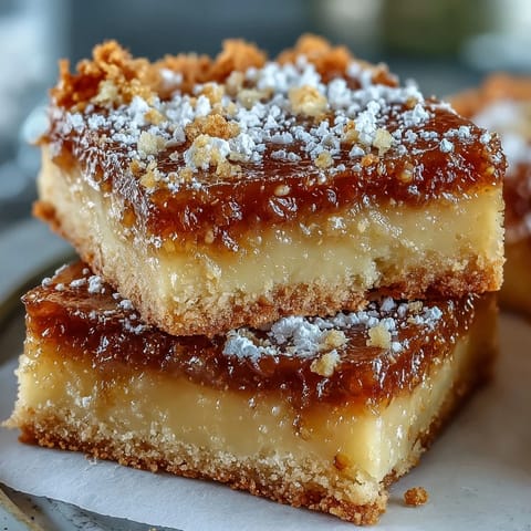 Golden Earl Grey Tea, Guava, and Lemon Bars on a plate with powdered sugar dusting and a cup of tea.