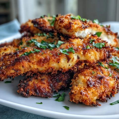 Golden-baked Crispy Panko Ranch Chicken Tenders with a crunchy coating and fresh parsley garnish on a baking sheet.