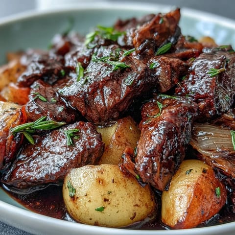Hearty Japanese Nikujaga with tender beef and potatoes simmered in a sweet-savory soy sauce broth, perfect for a comforting meal.