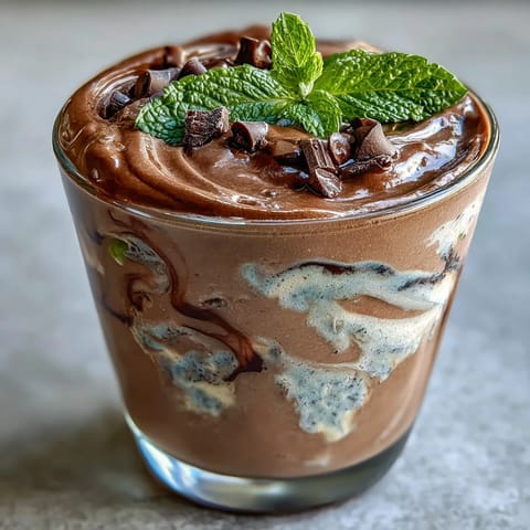 A creamy Mint Chocolate Protein Shake with frozen banana, blended with rich cocoa and cool peppermint for a refreshing post-workout treat.