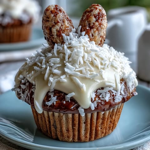 Fluffy coconut cupcakes with marshmallow bunny tails, perfect Easter treat for kids and adults.