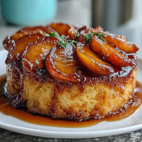 Caramelized peach topping crowns this beautiful Brown Sugar Peach Upside-Down Cake.