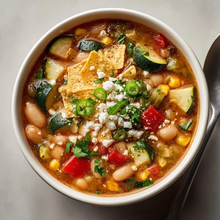 Close-up of rich, flavorful One-Pot Green Chili White Beans & Corn Stew, perfect for a comforting and easy weeknight dinner.