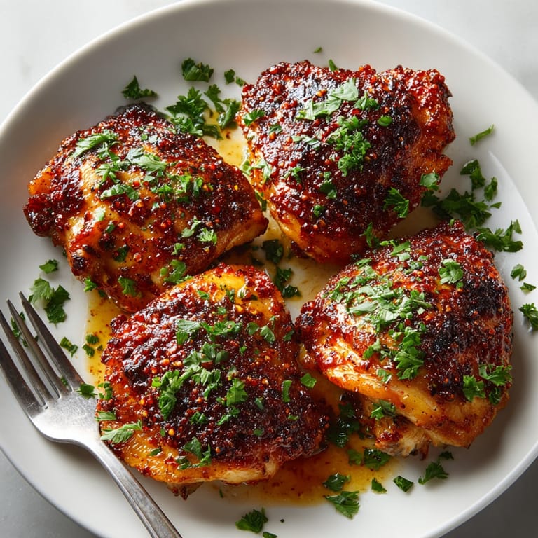 Savory Rebel Float Cola-Glazed Chicken Skillet, garnished with parsley, offering a comforting, beautifully caramelized meal.