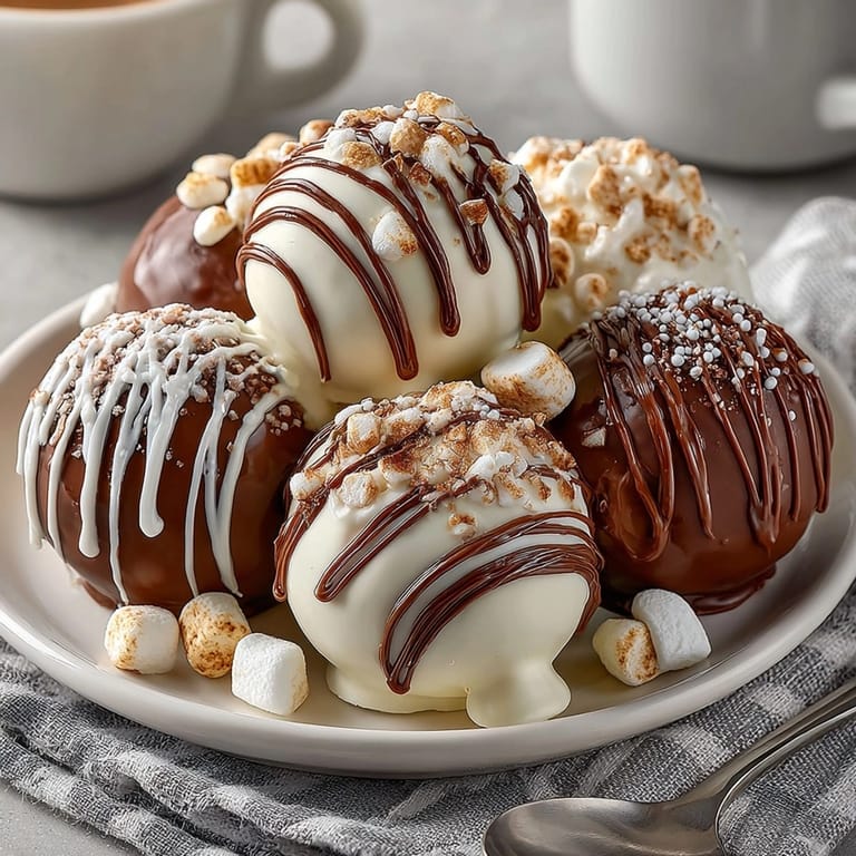 Image depicts a chocolate sphere overflowing with mini marshmallows, perfect for a warm Hot Chocolate Bomb.
