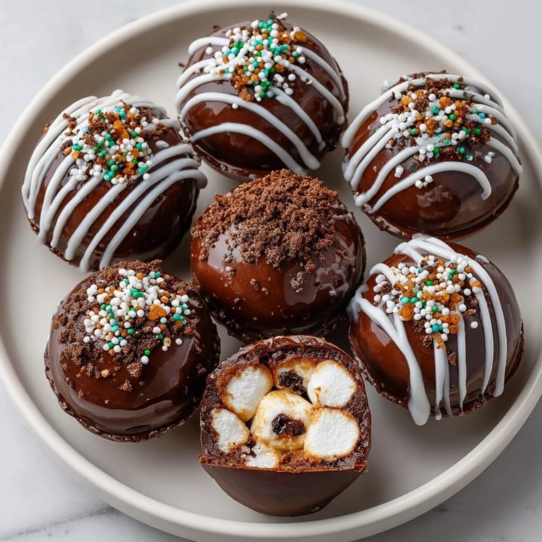 Close-up shot shows a decorated Hot Chocolate Bomb, offering a cozy, sweet treat with mini marshmallows.