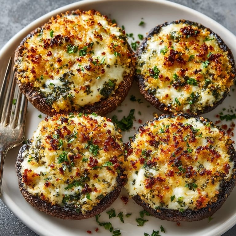 Melty Stuffed Cheese Portobello Mushrooms filled with herbs imperfect for a vegetarian entrs.