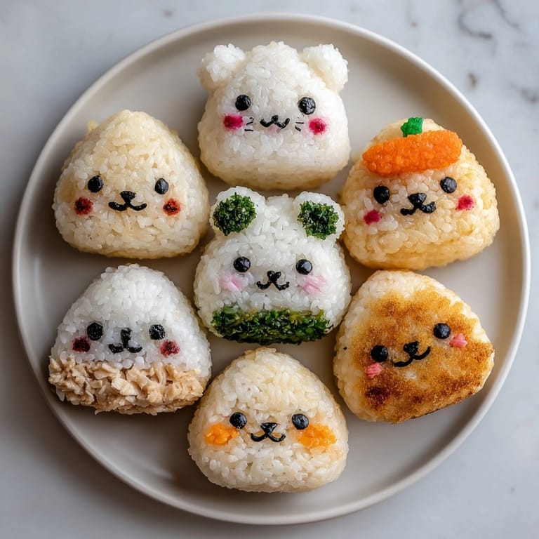 Savory Halloween Stuffed Rice Balls recipe, playfully decorated with nori faces, ready to eat.