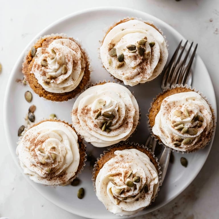 Creamy latte frosting tops spiced Vanilla Chai Pumpkin Latte Cupcakes, a festive Thanksgiving treat.
