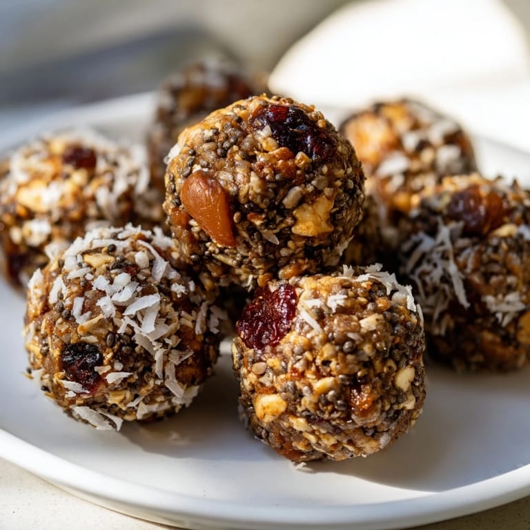 Vibrant no-bake energy balls featuring dried fruits and hints of cinnamon.  