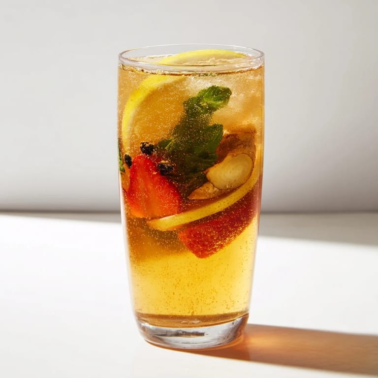 Vibrant fermented drinks featuring aromatic herbs, perfect for a healthy, non-alcoholic treat.