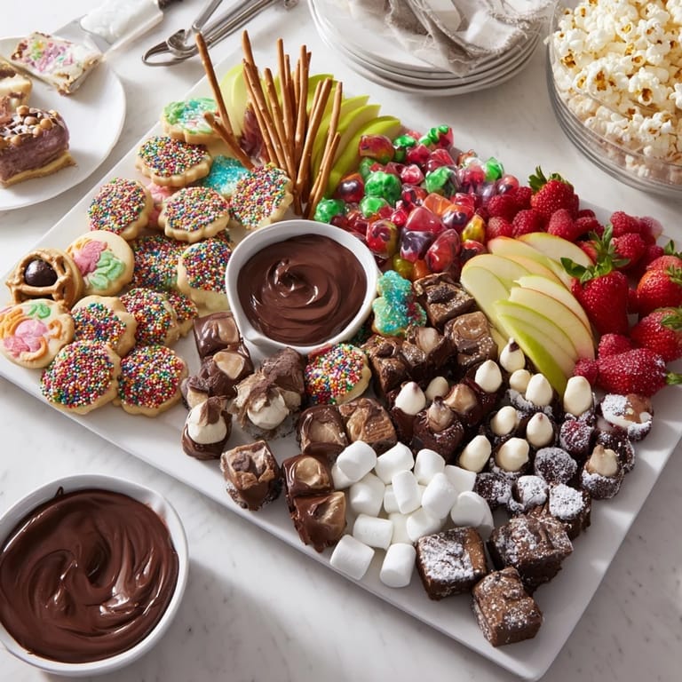 Delicious dessert boards featuring sweet treats, fruits, and chocolate dips arranged beautifully.  