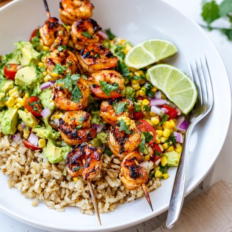 Delicious Easy Grilled Shrimp Bowl bursting with vibrant flavors and summer vibes.  