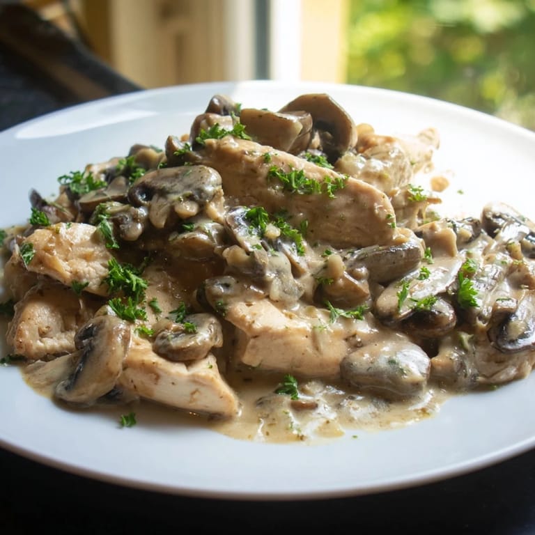 Golden-brown chicken strips simmered in the creamy sauce, this easy Creamy Chicken Stroganoff is tempting.