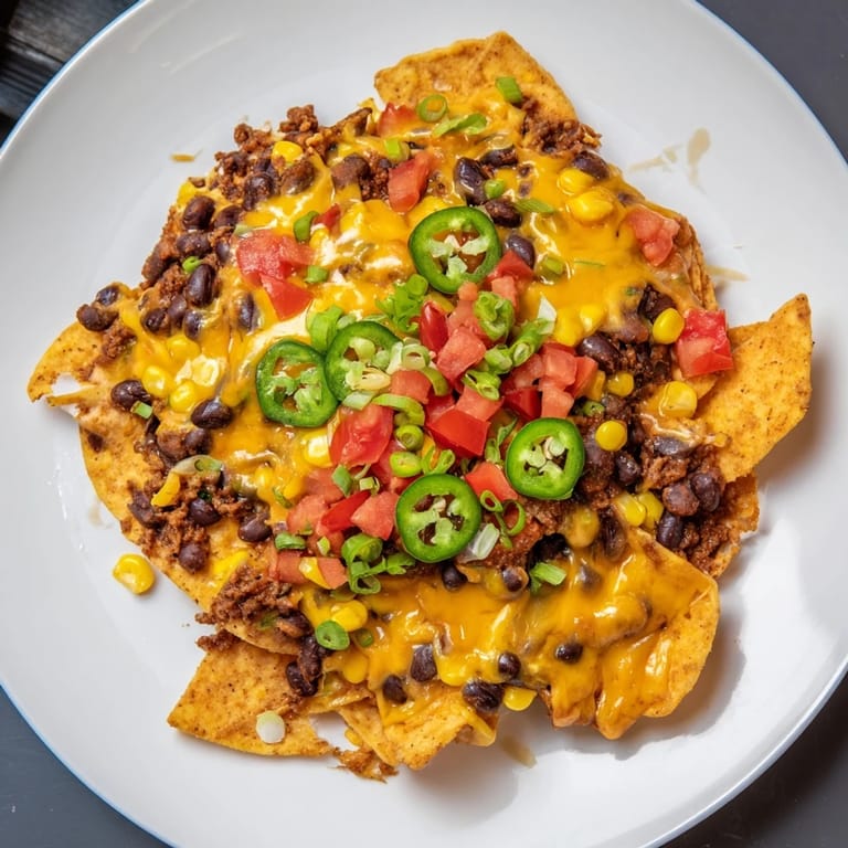 Warm sheet-pan nachos with crunchy tortilla chips, savory beans, topped with fresh cilantro and ready to eat.