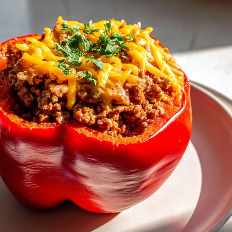 Delicious, stuffed bell peppers filled with meaty Sloppy Joe mixture, a classic American recipe bursting with flavor.