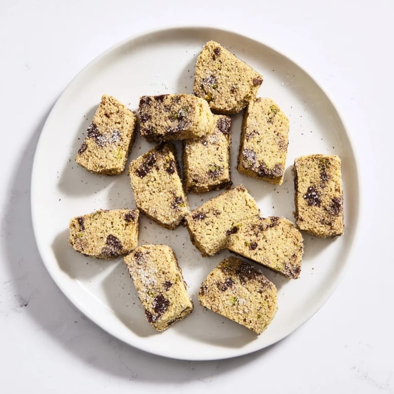 Buttery, decadent Salted Pistachio Chocolate Chunk Shortbread, perfect for pairing with coffee or tea.