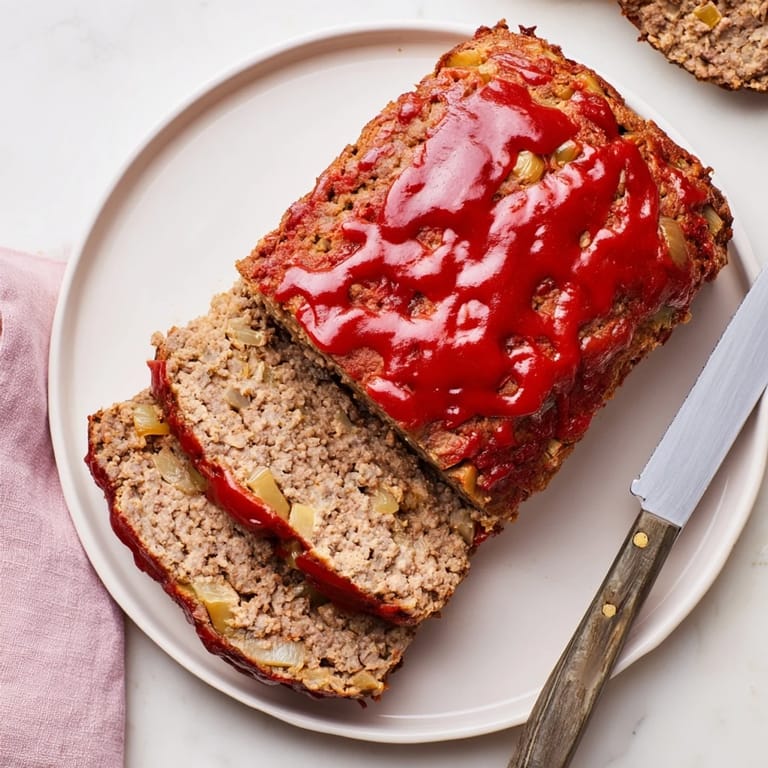 Juicy, flavorful slices of Effortless Stove Top Stuffing Meatloaf served alongside creamy mashed potatoes.