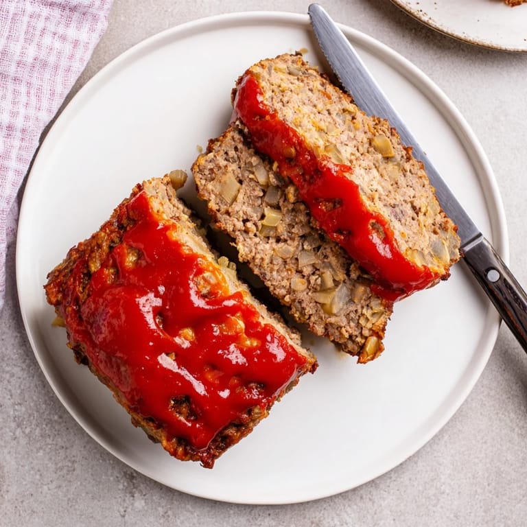 Close-up of baked Effortless Stove Top Stuffing Meatloaf, savory and simple, ready to be enjoyed.