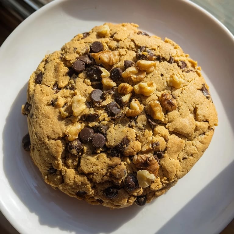 Golden-brown chewy protein chocolate chip cookies, fresh from the oven, offering a delicious treat.