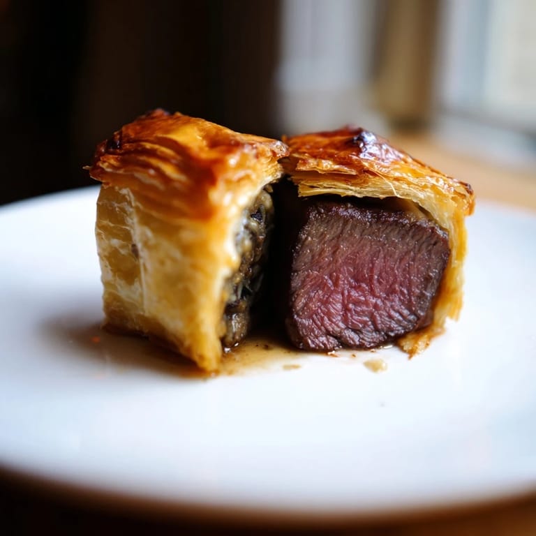 Crispy golden crusts surround flavorful beef and mushroom filling in these easy Simplified Christmas Beef Wellington Bites.