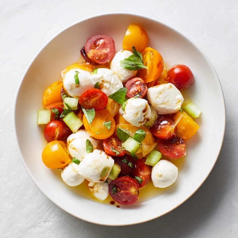 Fresh mozzarella and bright red tomatoes star in this delicious Simple Holiday Chopped Caprese Salad recipe.