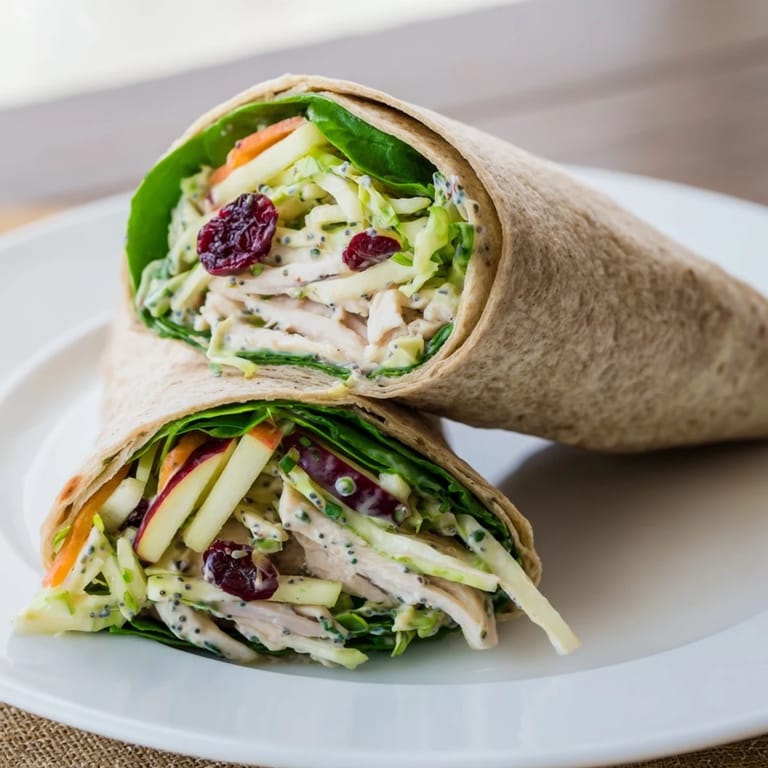 Freshly made Cranberry Apple Slaw Turkey Wraps, bursting with vibrant slaw and tasty turkey filling.