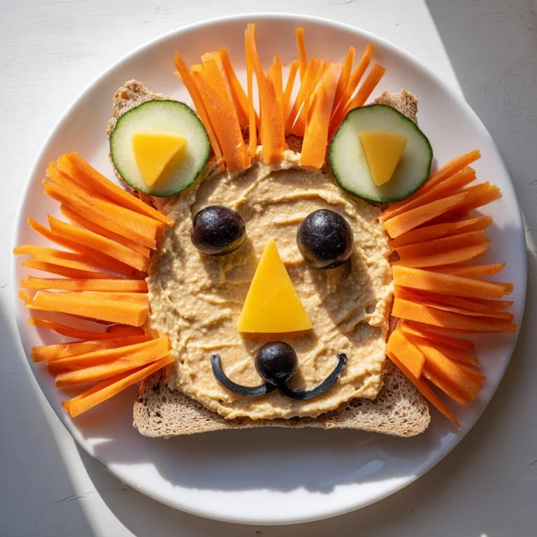 This delightful King of the Jungle Lion Lunch Board features a friendly face made with fresh produce.