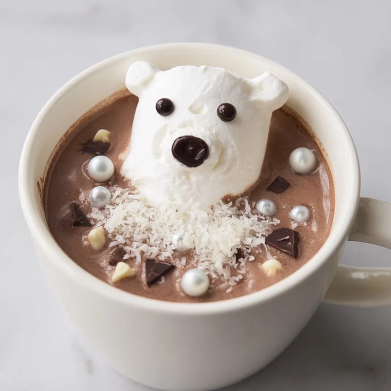 A delightfully whimsical Polar Bear Hot Chocolate platter, perfect for cozy winter nights or holiday gatherings, ready to warm you.