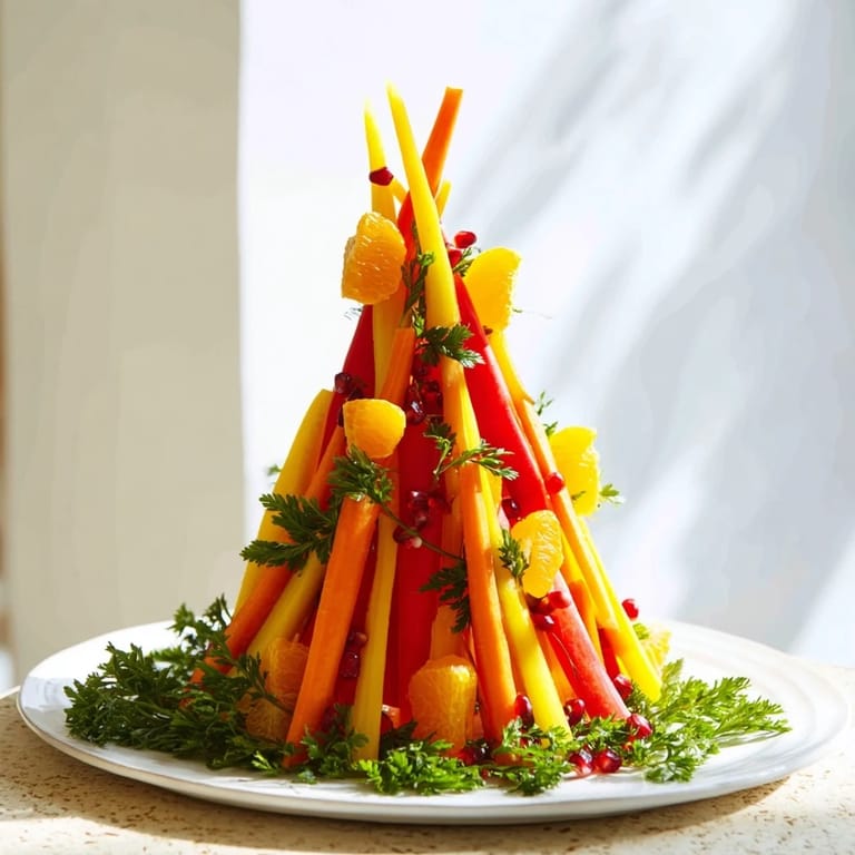 Enjoy a festive Bonfire Warmth Centerpiece, an edible art piece with beautiful colors of flames and fresh garnishes.