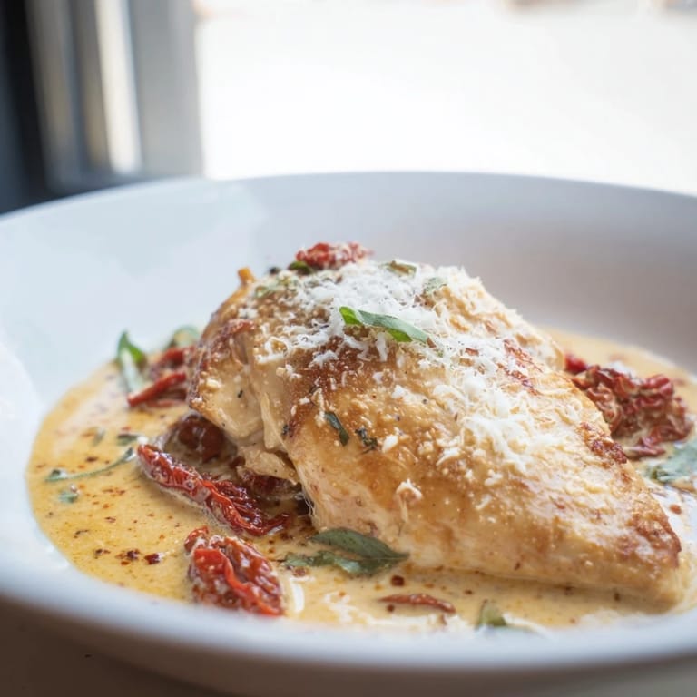 Golden chicken breasts simmer in a rich, flavorful sauce for the delicious Marry Me Chicken recipe.