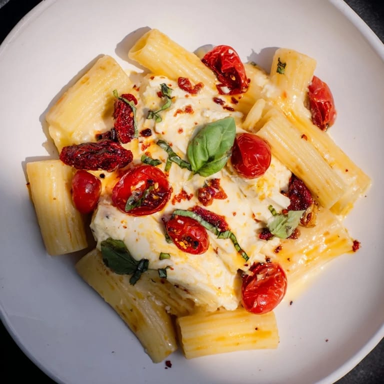 Vibrant Baked Feta Pasta, with colorful cranberries, herbs and creamy feta.