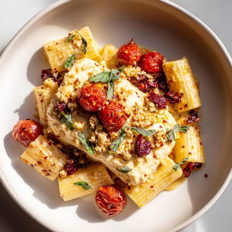 Golden-baked feta cheese melts into a delicious Baked Feta Pasta with sweet cranberries.