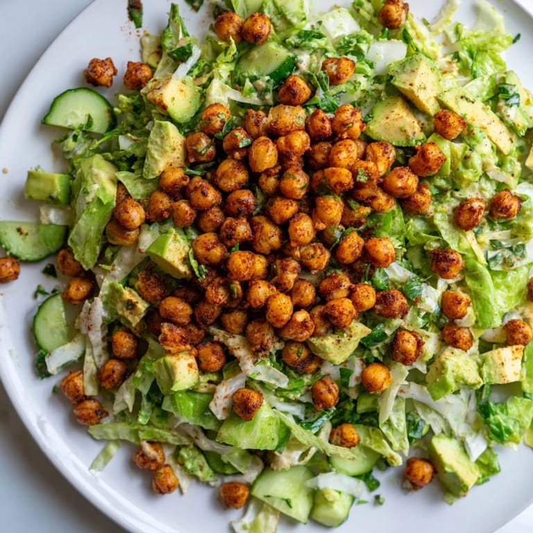 Fresh, creamy Green Goddess Salad with Crispy Chickpeas, bursting with herbs and bright flavors.