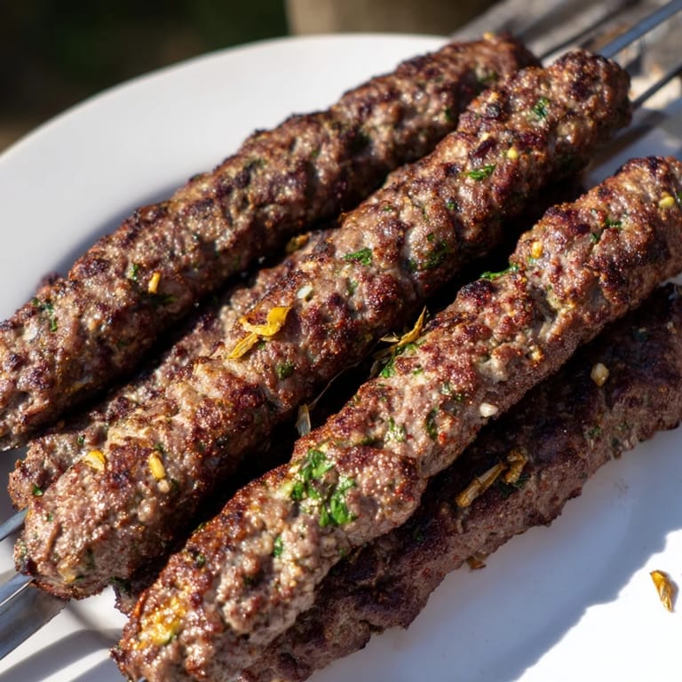 Sizzling Iraqi Kebab Tikka, cooked until perfectly charred, served with fresh herbs for enhanced aroma.