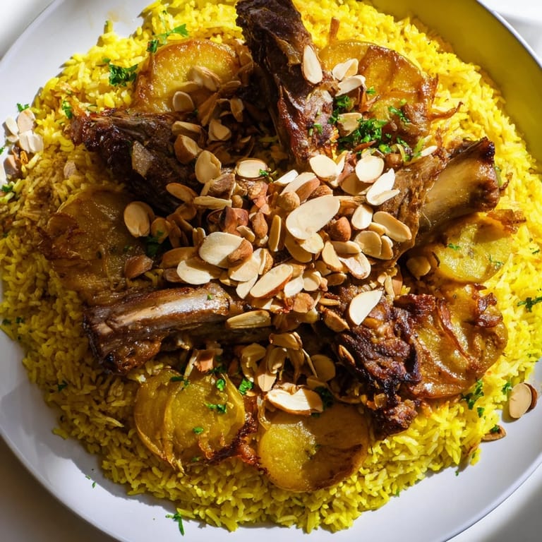 Delicious Palestinian Maqluba, with tender lamb and fragrant rice, a truly comforting Middle Eastern dish.