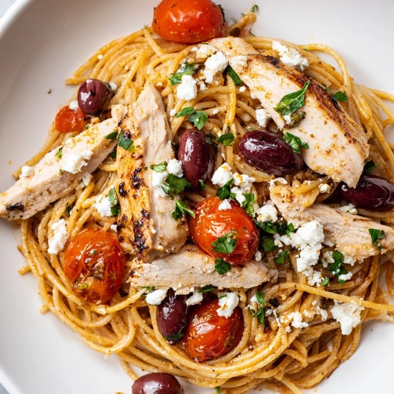 Sizzling garlic and red onion create aromatic Mediterranean flavors in this easy, 35-minute pasta recipe for weeknights.