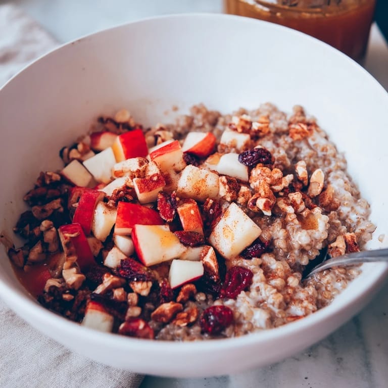 Fluffy Buckwheat Groats Breakfast served with crunchy nuts, sliced bananas, and a drizzle of honey.