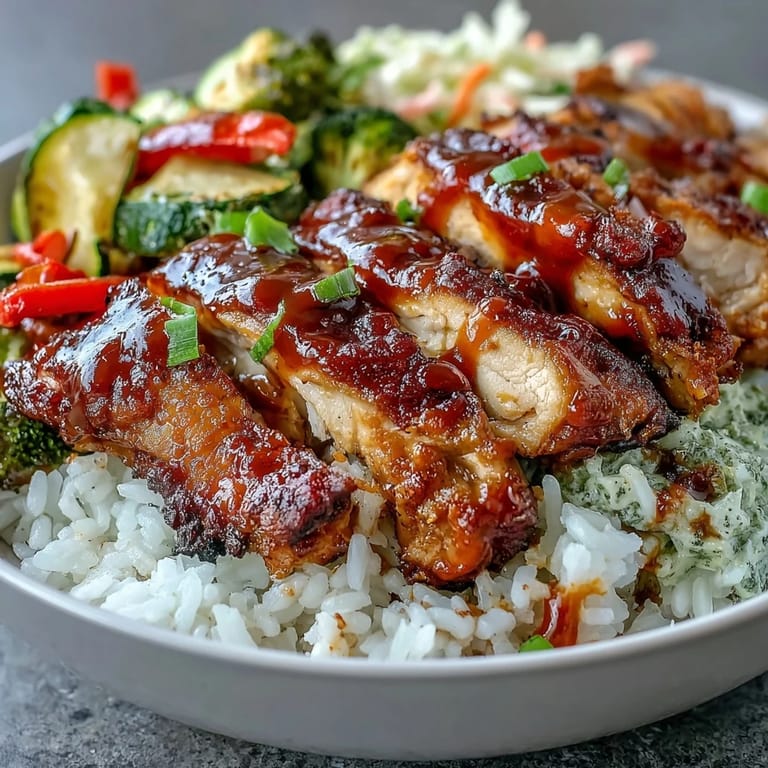 Freshly prepared BBQ Chicken Bowl with tender chicken, crisp slaw, and roasted veggies ready for a family dinner.
