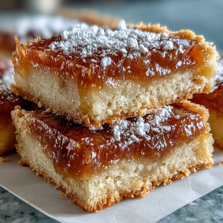 A close-up of Earl Grey Tea, Guava, and Lemon Bars showcasing the bright yellow filling and pink guava swirl.