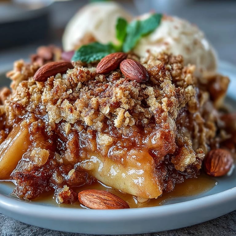 Fragrant apple filling baked under buttery cardamom oat topping, perfect for cozy fall desserts.