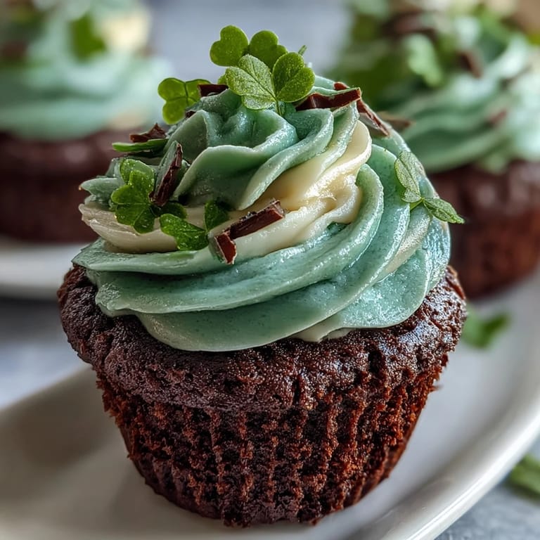 Bright green velvet cupcakes baked to perfection, crowned with smooth cream cheese frosting for a delicious St. Patricks Day dessert.  