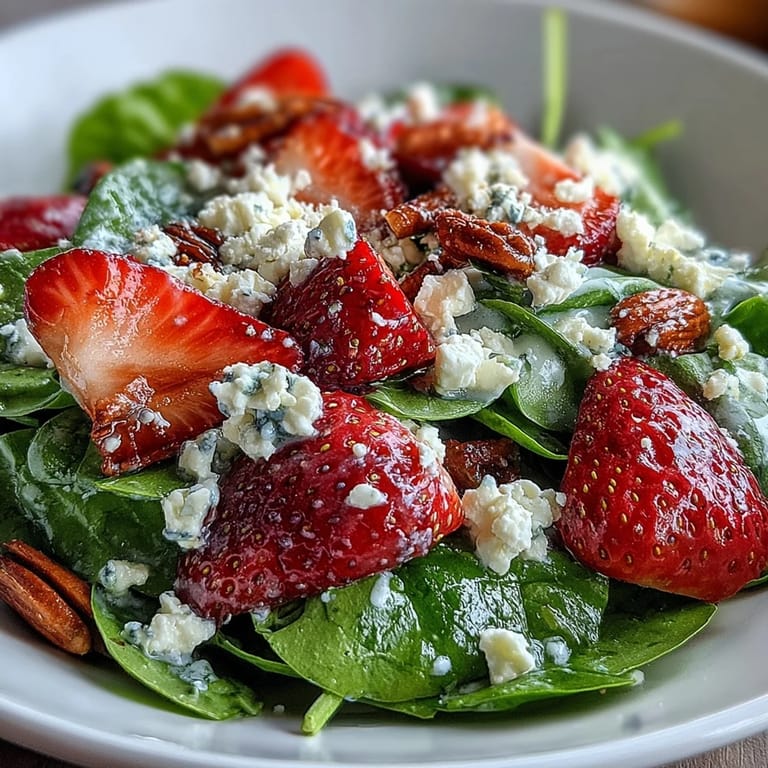 Refreshing strawberry spinach salad with poppyseed dressing, perfect for spring picnics or light lunches.
