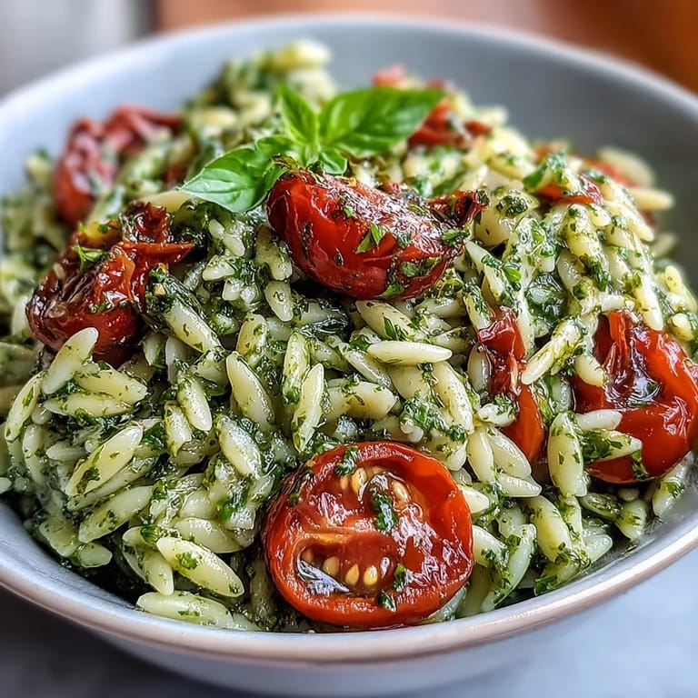 Bright cherry tomatoes and fresh basil elevate this easy vegetarian orzo salad with classic Italian flavors.