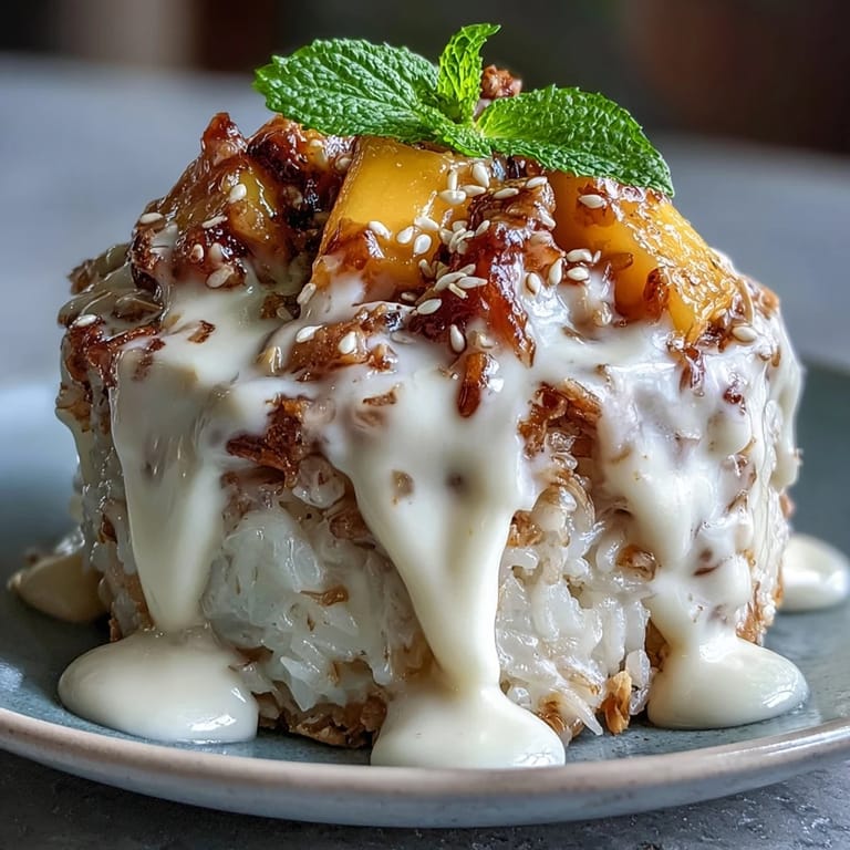 Sweet Mango Sticky Rice Cups, crowned with fresh mango slices and a coconut drizzle.
