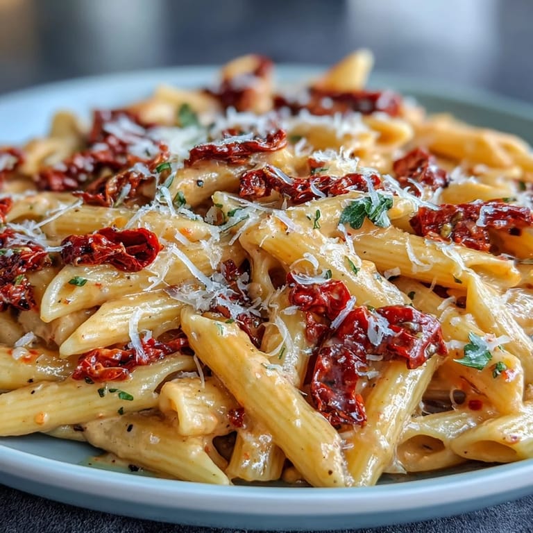 Marry Me Pasta dish, rich with sun-dried tomatoes and parmesan, ready to serve.
