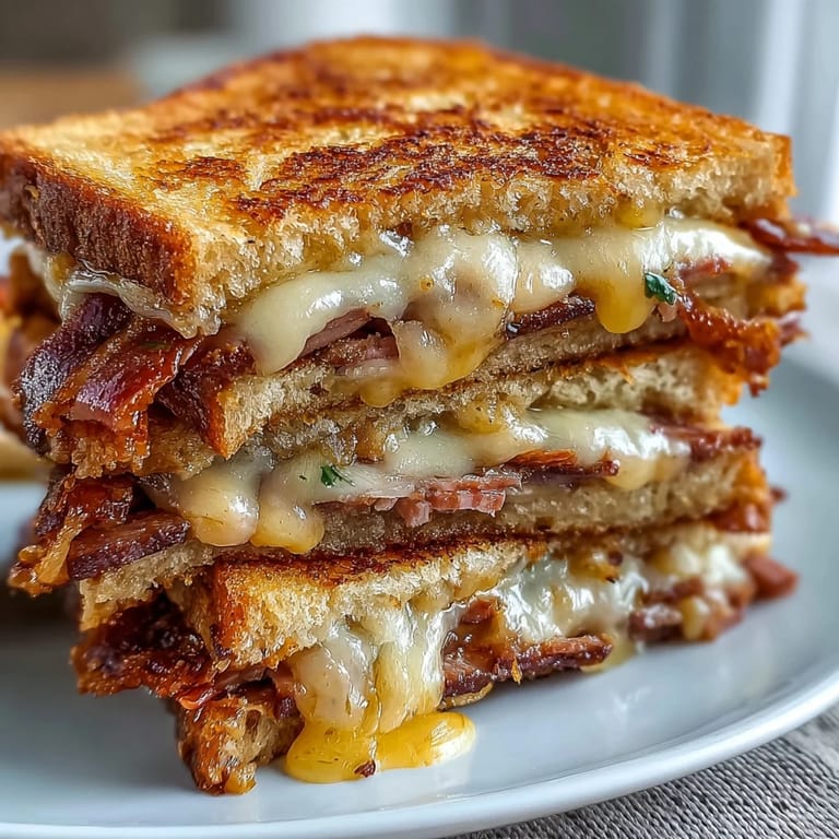 Deliciously pressed Cuban Sandwich Grilled Cheese, perfect for a savory lunch.