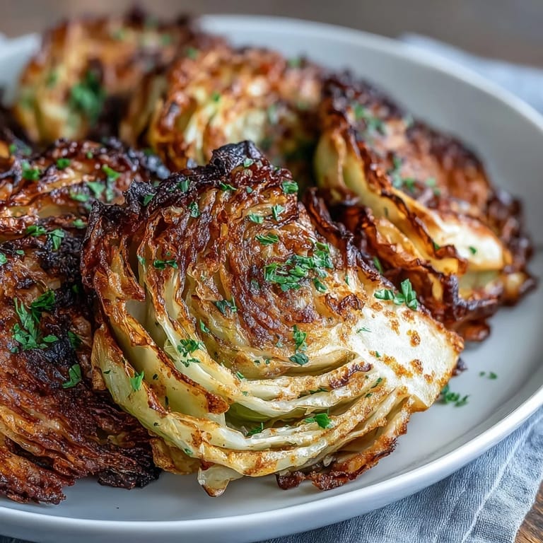Amazing Crispy Smashed Cabbage Steaks topped with fresh parsley and cheese.